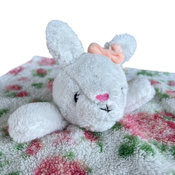 Betsey Johnson Baby Pink Rose Floral Plush Bunny Lovey Security Blanket Cottage - Picture 3 of 10